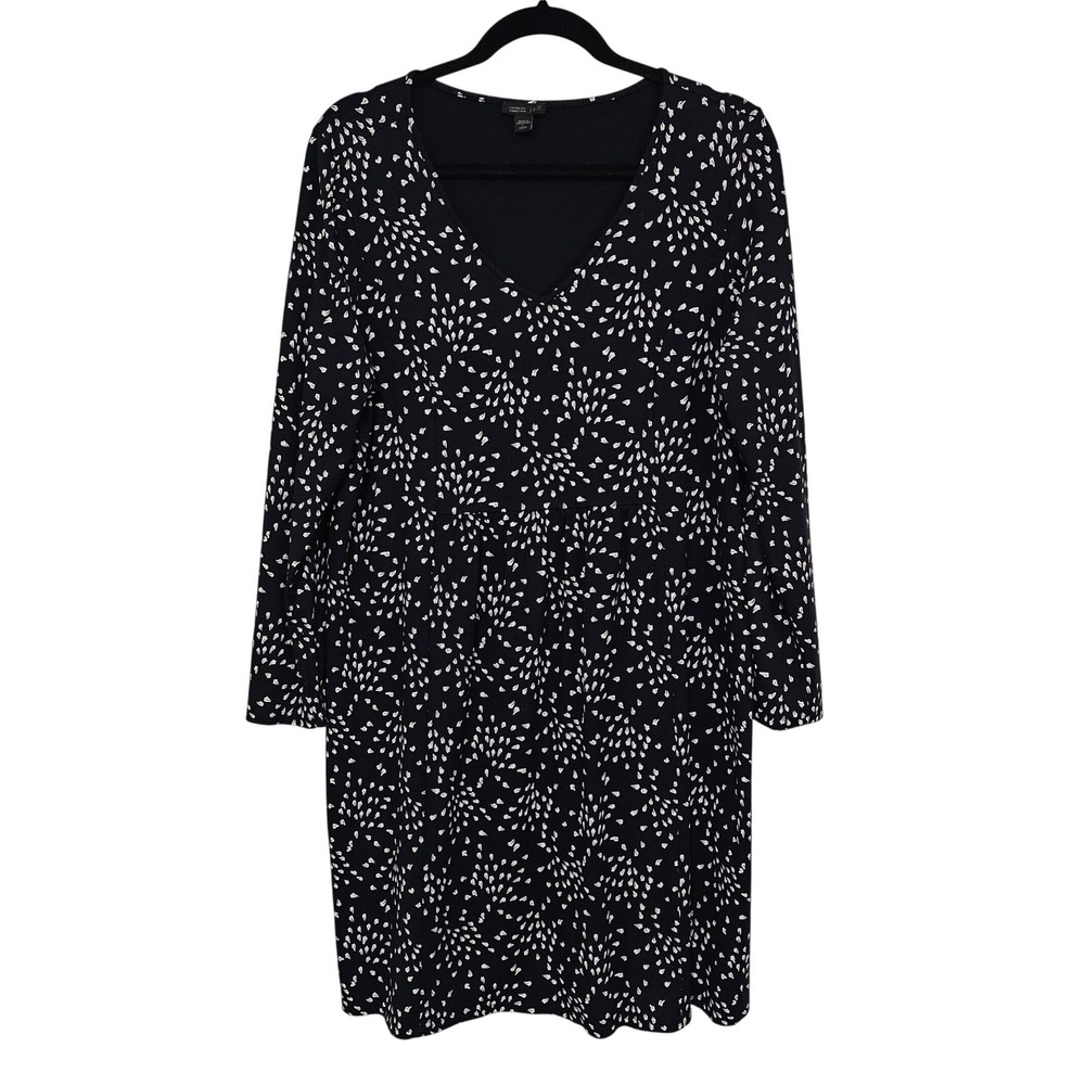 J. Jill Wearever L Petite Black Floral Print Dress Long Sleeve Casual Travel